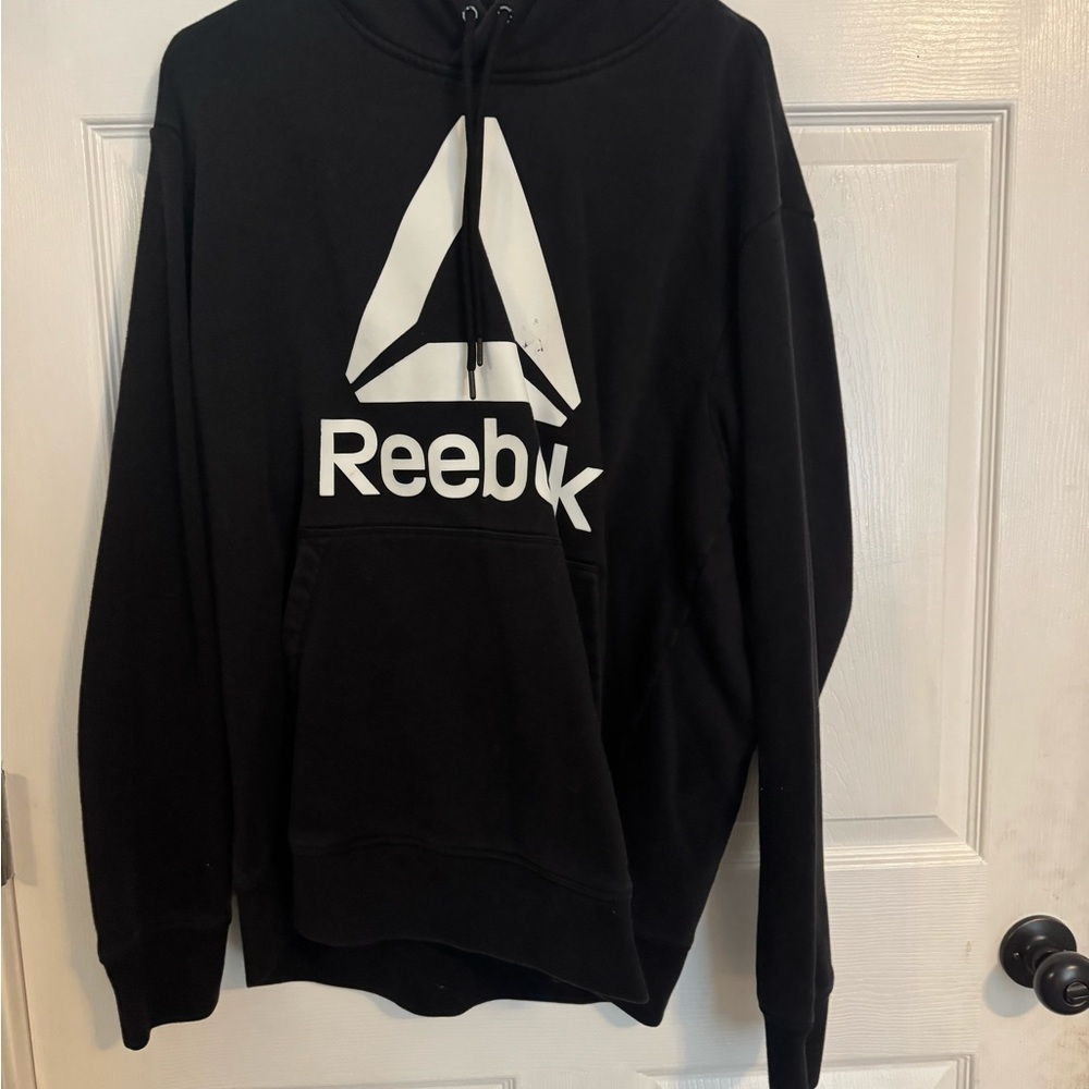 Reebok Men's Black Hoodie with White Logo Size XL